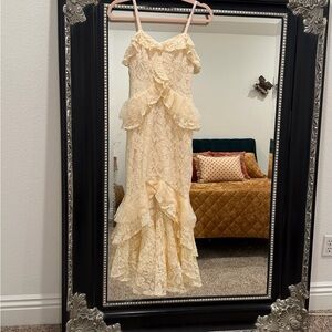 Beige  Cream Lace High Low Peplum  Dress with Chloe runway vibes